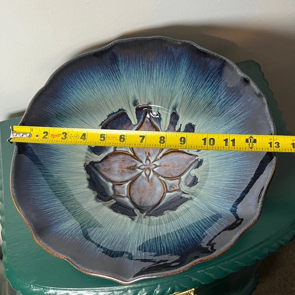 Bill Campbell Art Pottery Blue & Purple Drip Glaze Large Lotus Bowl 13''‎ Signed
